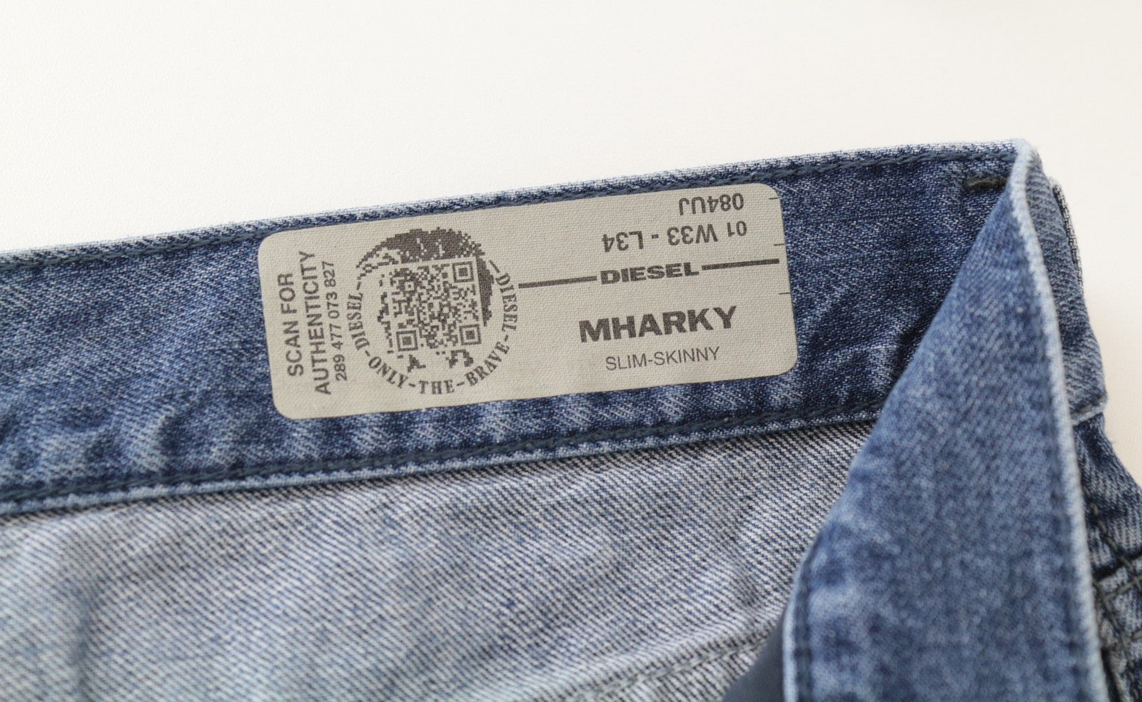 DIESEL Mharky 084UJ W33/L34 Blue Washed Cotton Denim Jeans Men's Skinny Fit