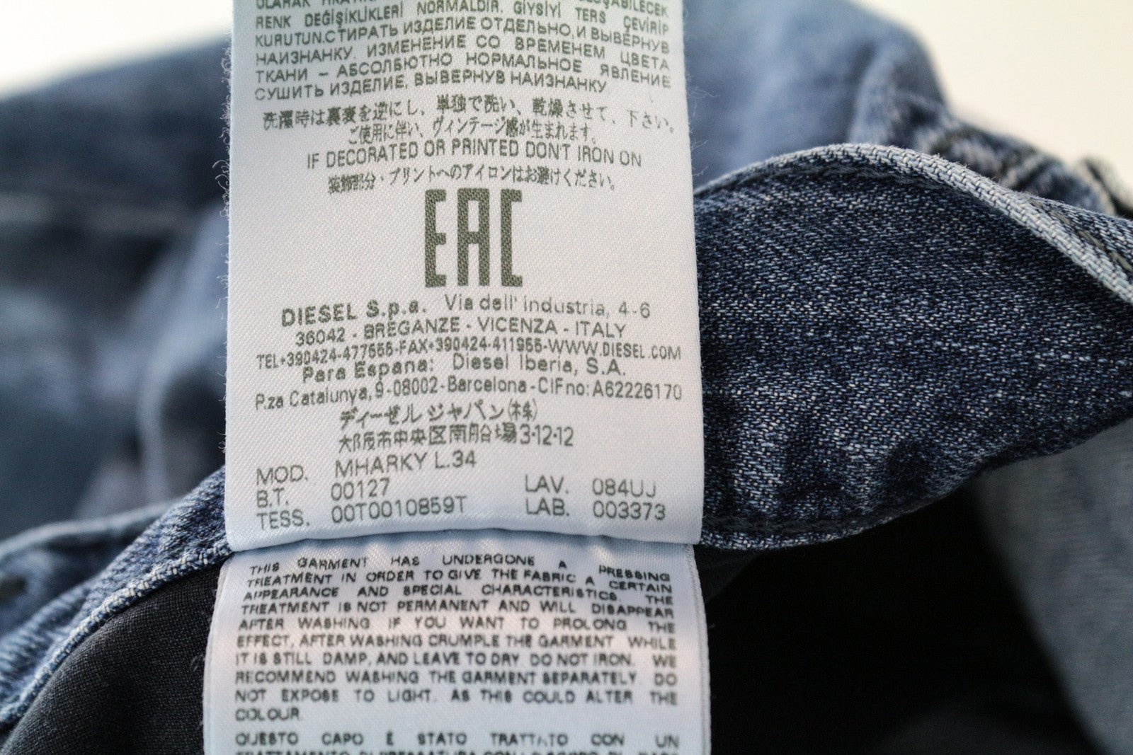 DIESEL Mharky 084UJ W33/L34 Blue Washed Cotton Denim Jeans Men's Skinny Fit