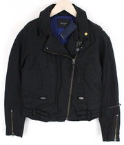 MAISON SCOTCH Women Jacket M/L Black Cropped Pin Plain Logo Biker Style