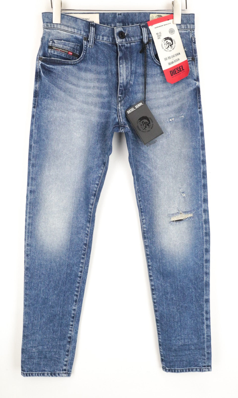 DIESEL D-Strukt 081AQ W29/L30 Washed Stretch Blue Cotton Jeans Men's Tapered Fit