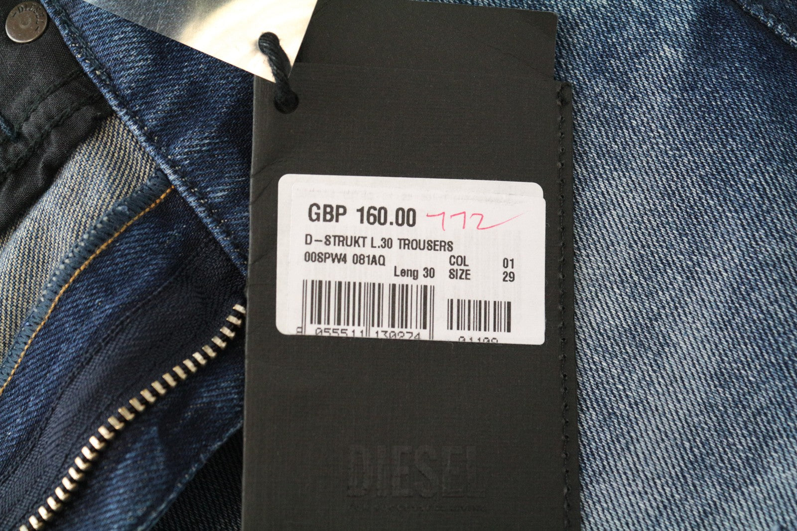 DIESEL D-Strukt 081AQ W29/L30 Washed Stretch Blue Cotton Jeans Men's Tapered Fit