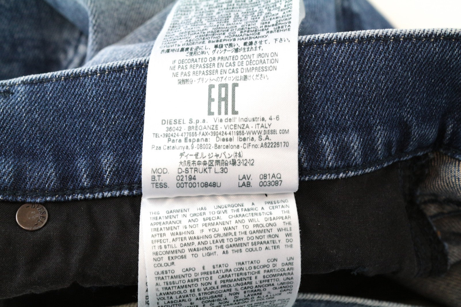 DIESEL D-Strukt 081AQ W29/L30 Washed Stretch Blue Cotton Jeans Men's Tapered Fit