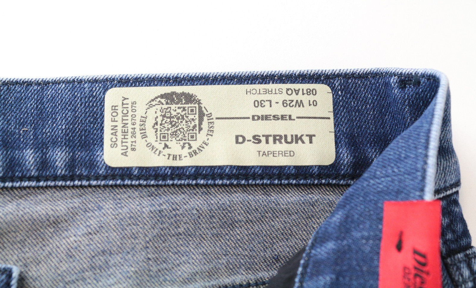 DIESEL D-Strukt 081AQ W29/L30 Washed Stretch Blue Cotton Jeans Men's Tapered Fit
