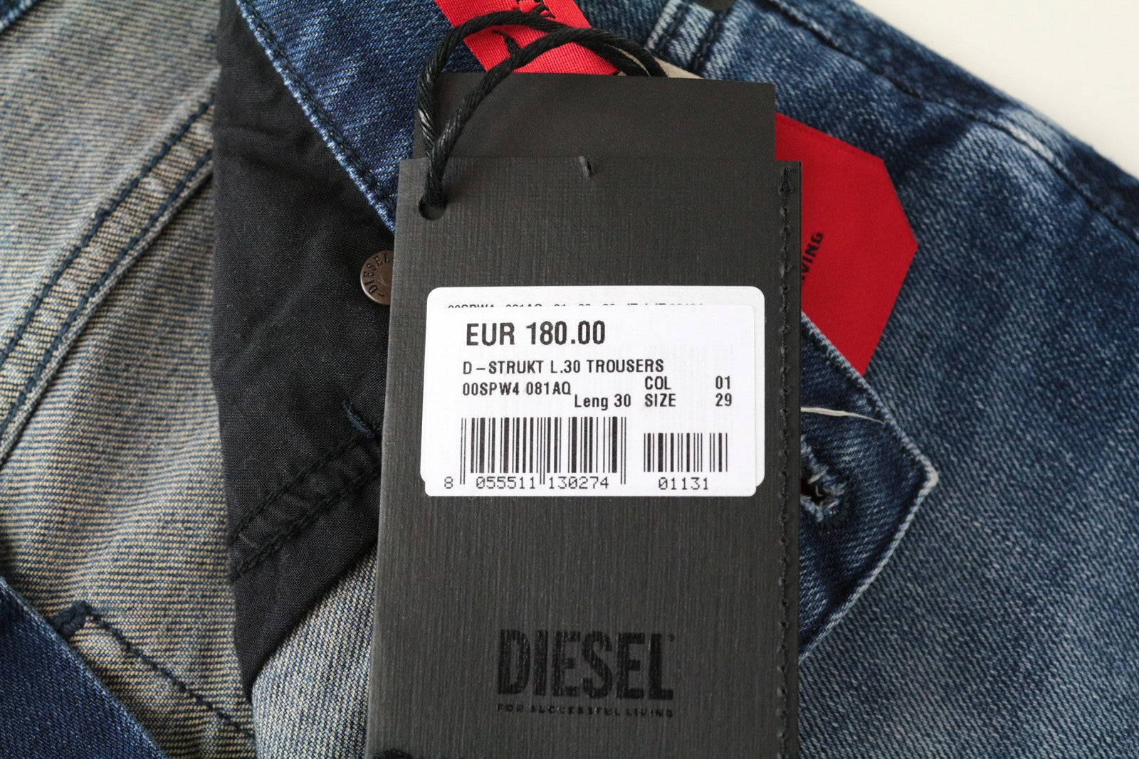 DIESEL D-Strukt 081AQ W29/L30 Taper Fit Blue Cotton Stretch Jeans for Men's Wash