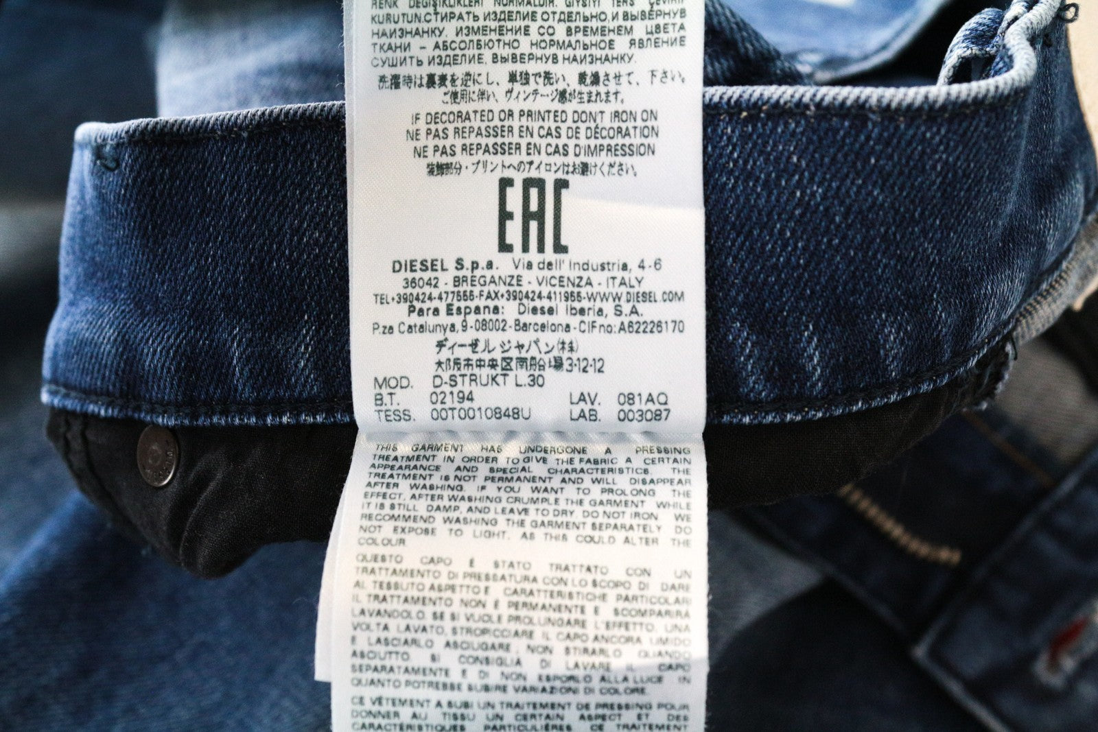 DIESEL D-Strukt 081AQ W29/L30 Taper Fit Blue Cotton Stretch Jeans for Men's Wash