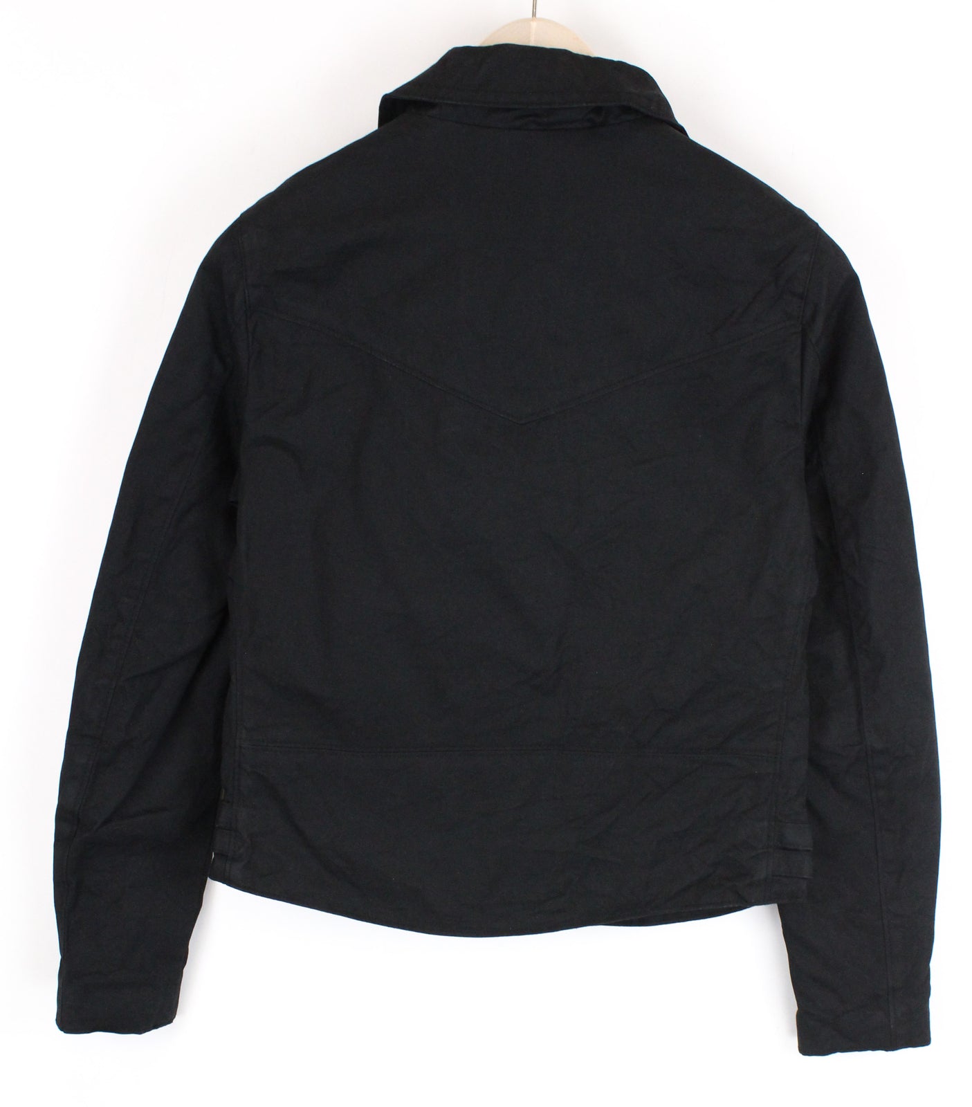 MAISON SCOTCH Women Jacket L Cropped Black Plain Logo Pin Biker Style