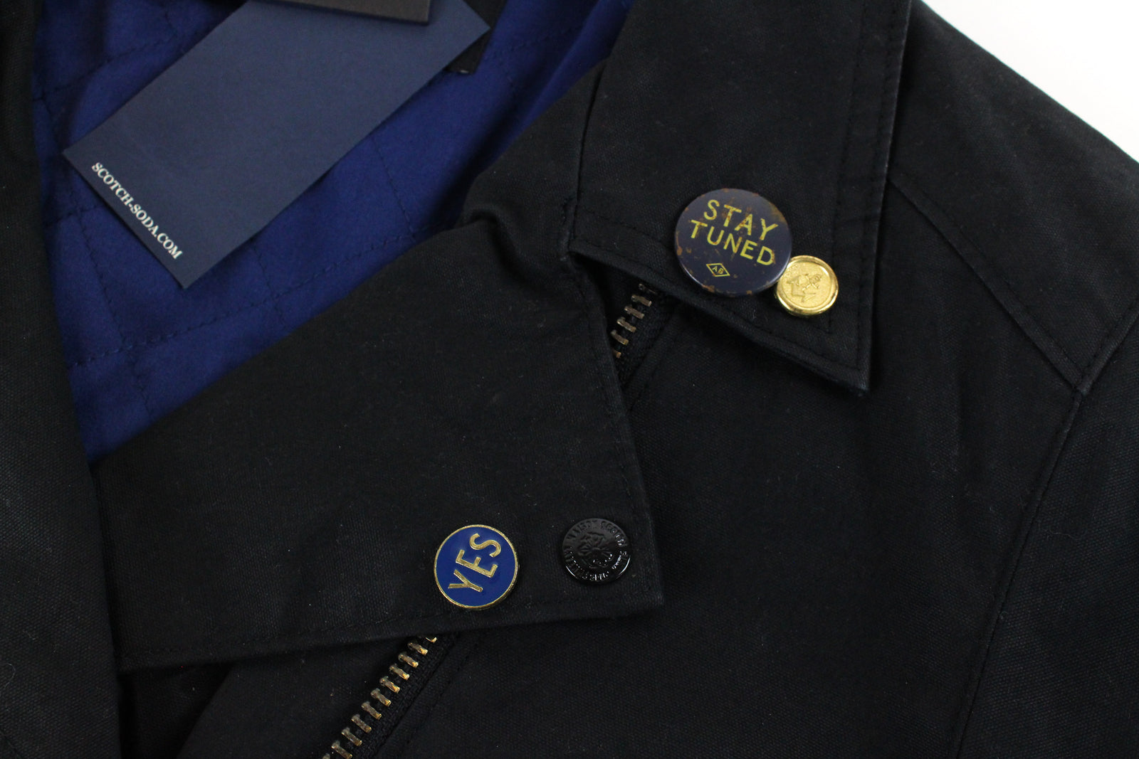 MAISON SCOTCH Women Jacket L Cropped Black Plain Logo Pin Biker Style