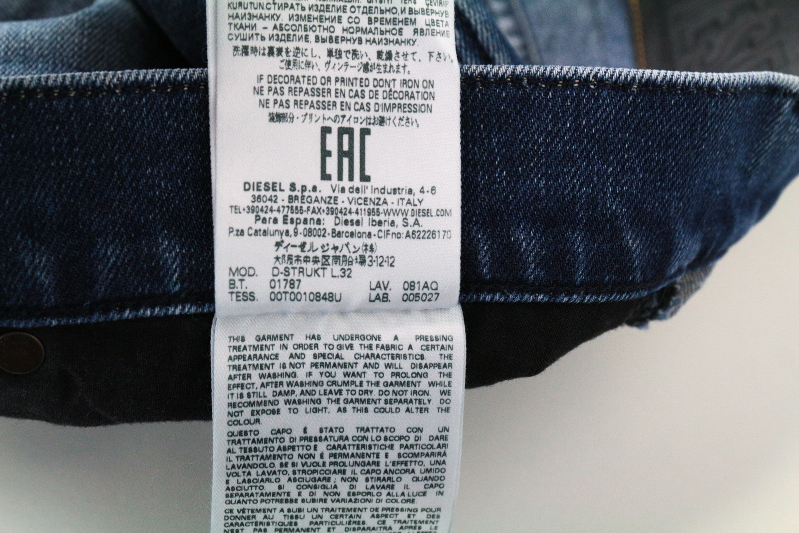 DIESEL D-Strukt 081AQ Ripped Blue Wash W29/L32 Taper Jeans Stretch Cotton Men's