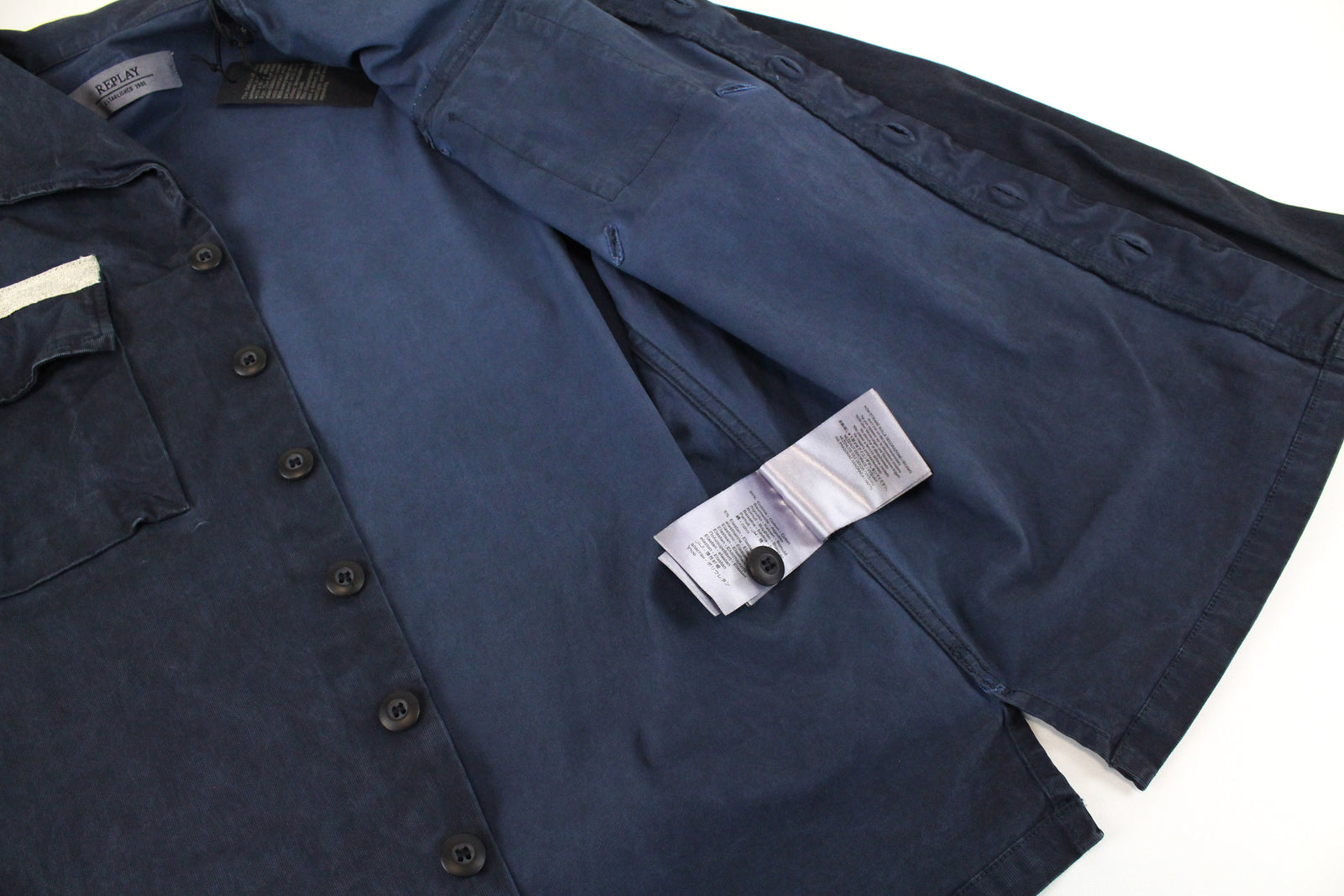 REPLAY Worker-Style Women Jacket M Dark Blue Short Overshirt Patched Pockets