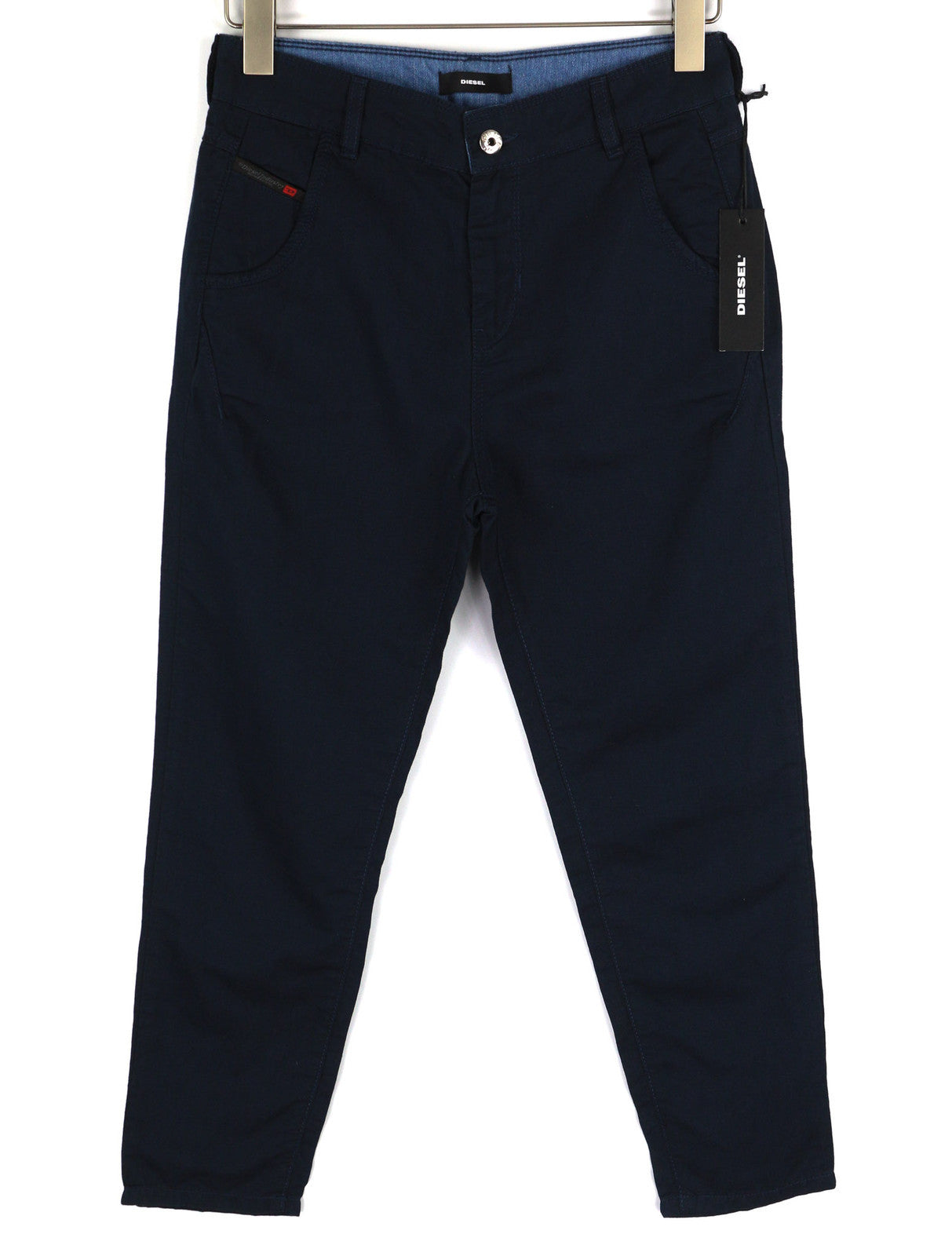 DIESEL Fayza-Evo-B Women Trousers W24 Dark Blue Linen Blend Slim Fit Zip Fly