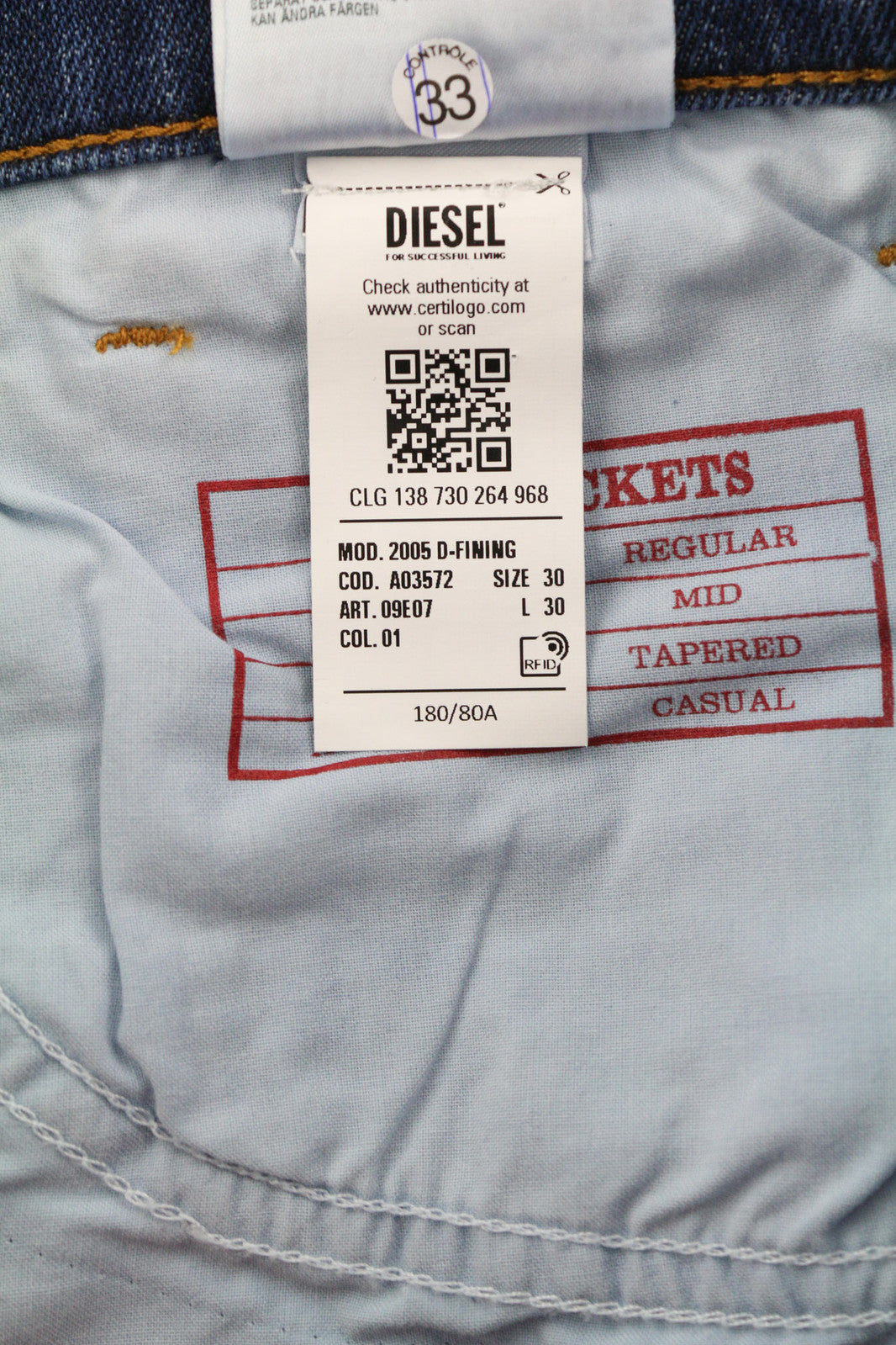 DIESEL 2005 D-Fining 09E07 Men Jeans W30/L30 Regular Fit Tapered Leg Distress