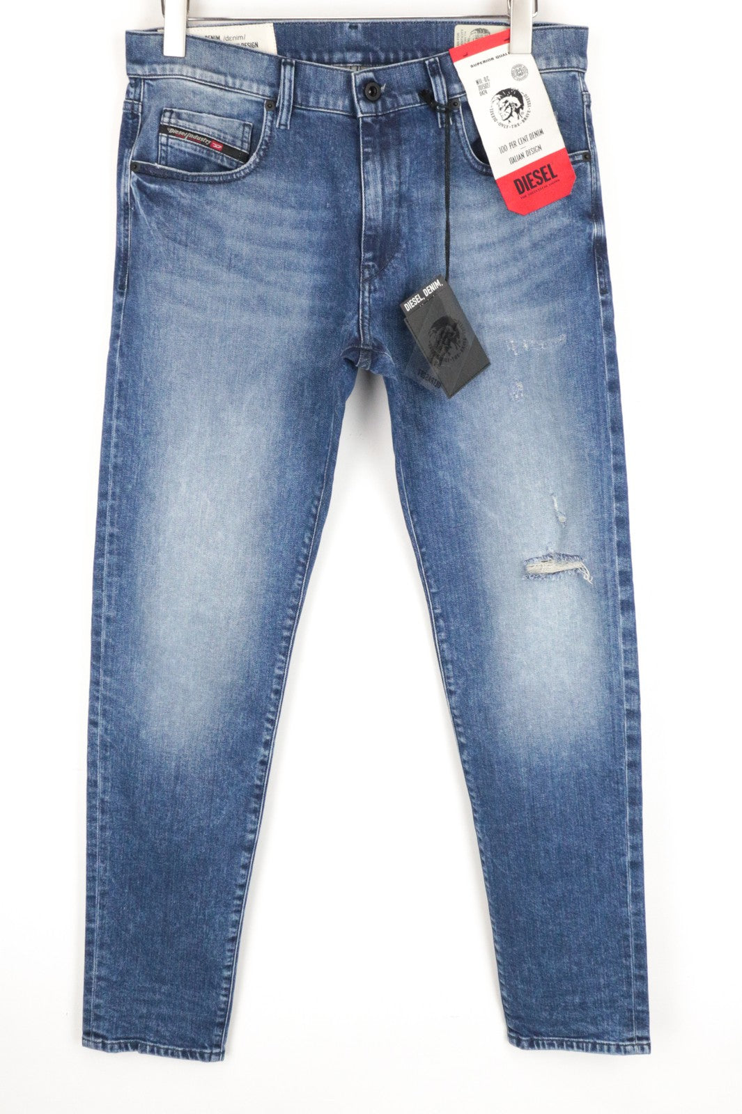 DIESEL D-Strukt 081AQ W33/L32 Washed Blue Denim Taper Jeans Cotton Stretch Men's