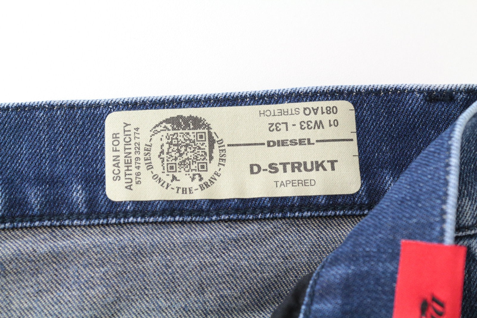 DIESEL D-Strukt 081AQ W33/L32 Washed Blue Denim Taper Jeans Cotton Stretch Men's