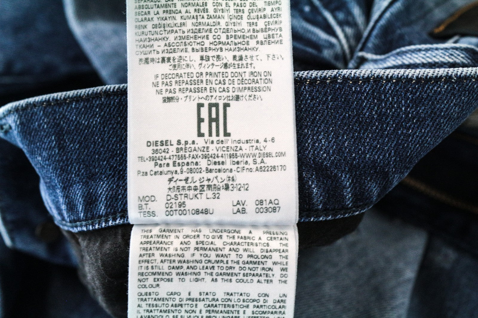 DIESEL D-Strukt 081AQ W33/L32 Washed Blue Denim Taper Jeans Cotton Stretch Men's