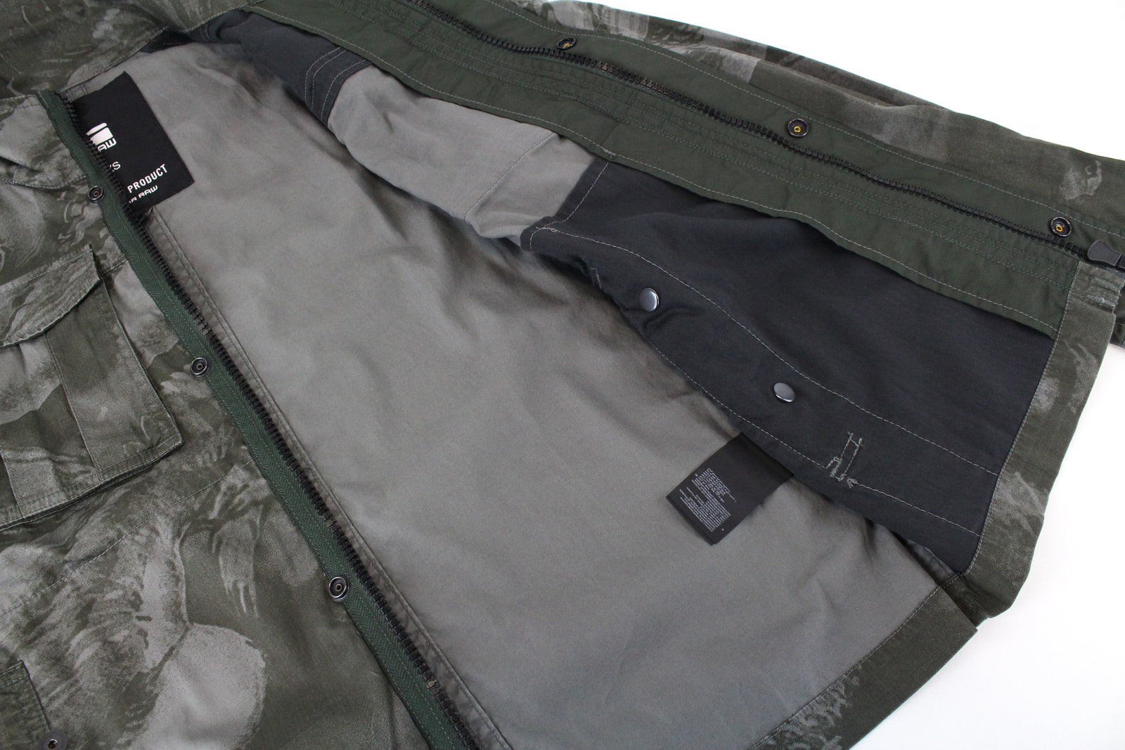 G-STAR Rovic Men Jacket XS Dark Green Overshirt Bird Pattern Twill Lined Zip-Up