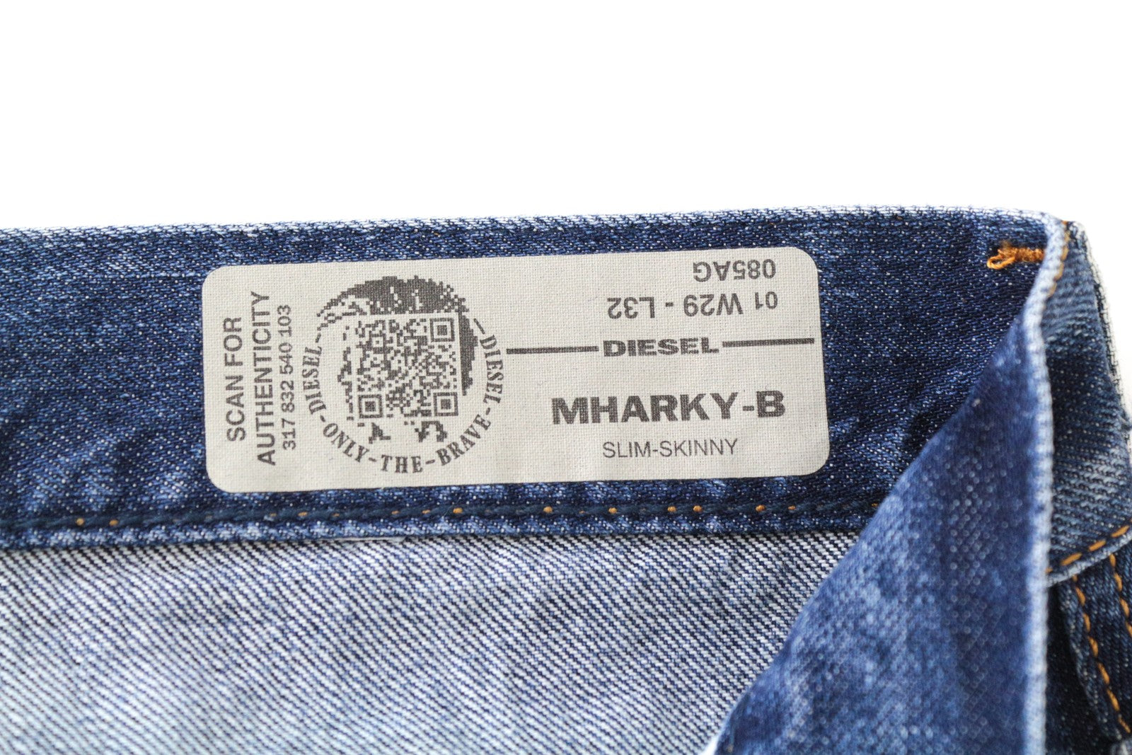 DIESEL Mharky-B 085AG W29/L32 Blue Cotton Wash Skinny Men's Jeans Plain Style
