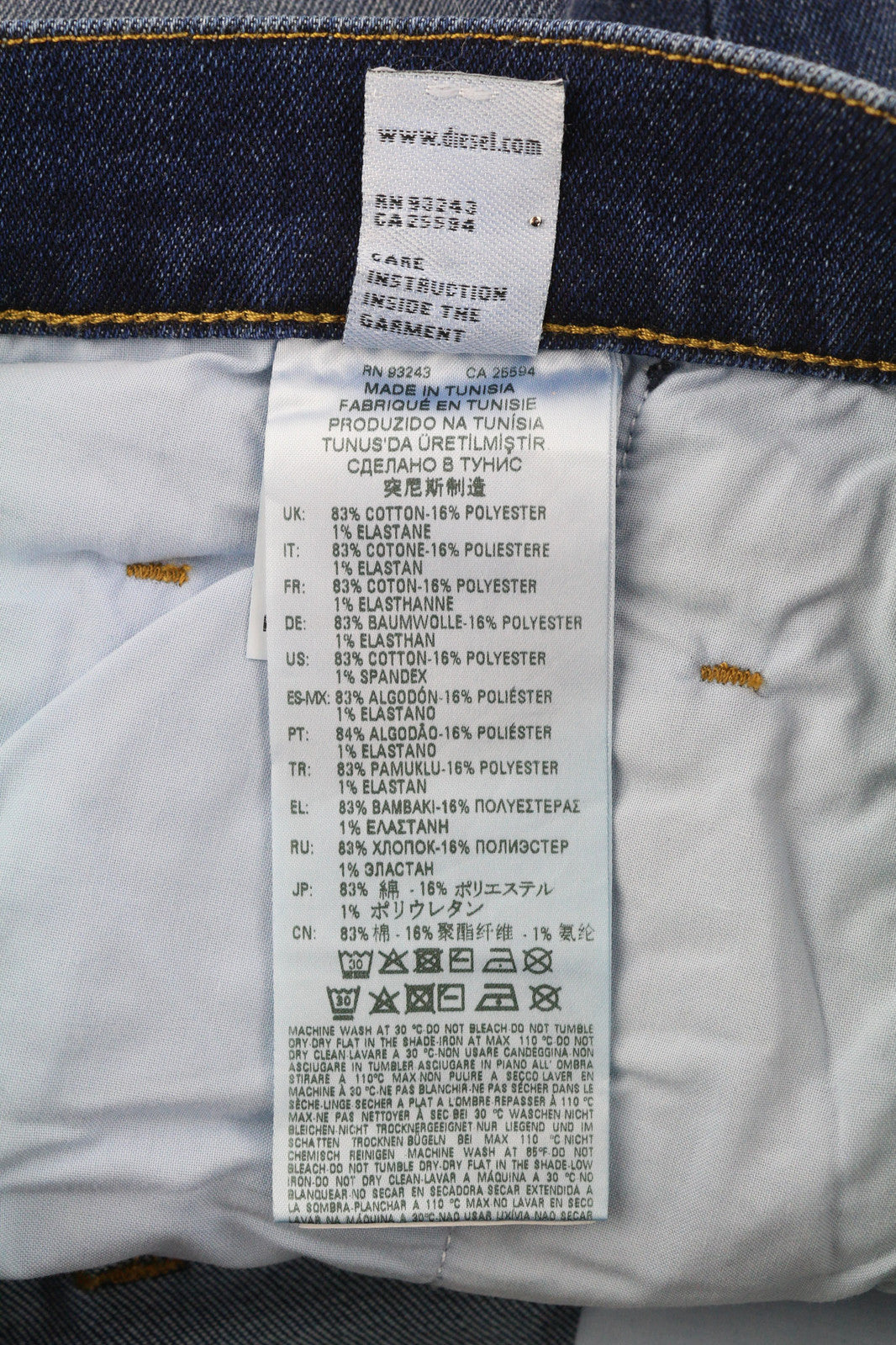 DIESEL D-Fining-Chino 009MI Men Jeans W32/L32 Tapered Fit Stretch Washed Blue