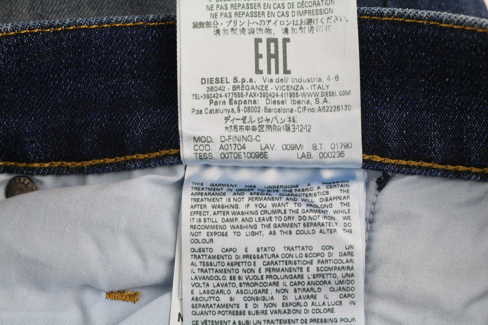 DIESEL D-Fining-Chino 009MI Men Jeans W32/L32 Tapered Fit Stretch Washed Blue