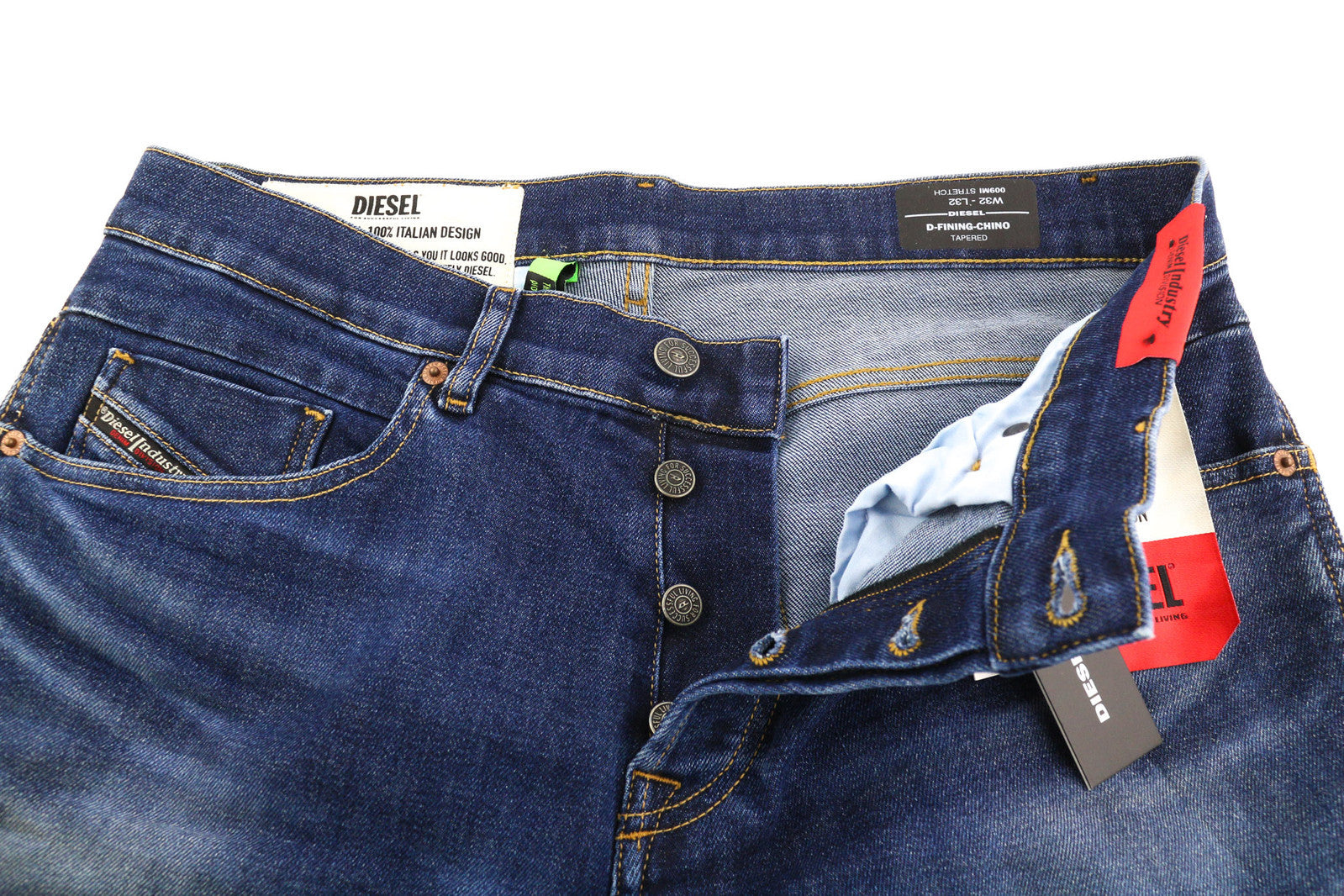 DIESEL D-Fining-Chino 009MI Men Jeans W32/L32 Tapered Fit Stretch Washed Blue