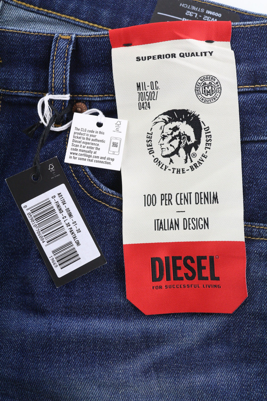 DIESEL D-Fining-Chino 009MI Men Jeans W32/L32 Tapered Fit Stretch Washed Blue