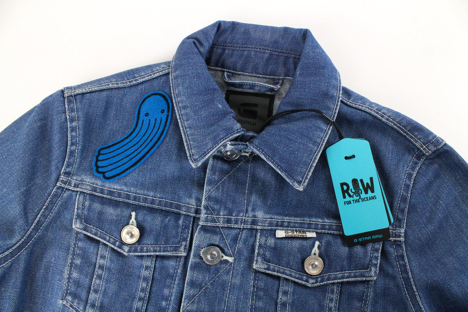 G-STAR Raw For The Oceans Parley Drop 1 Women Cropped Jacket Denim Patched S