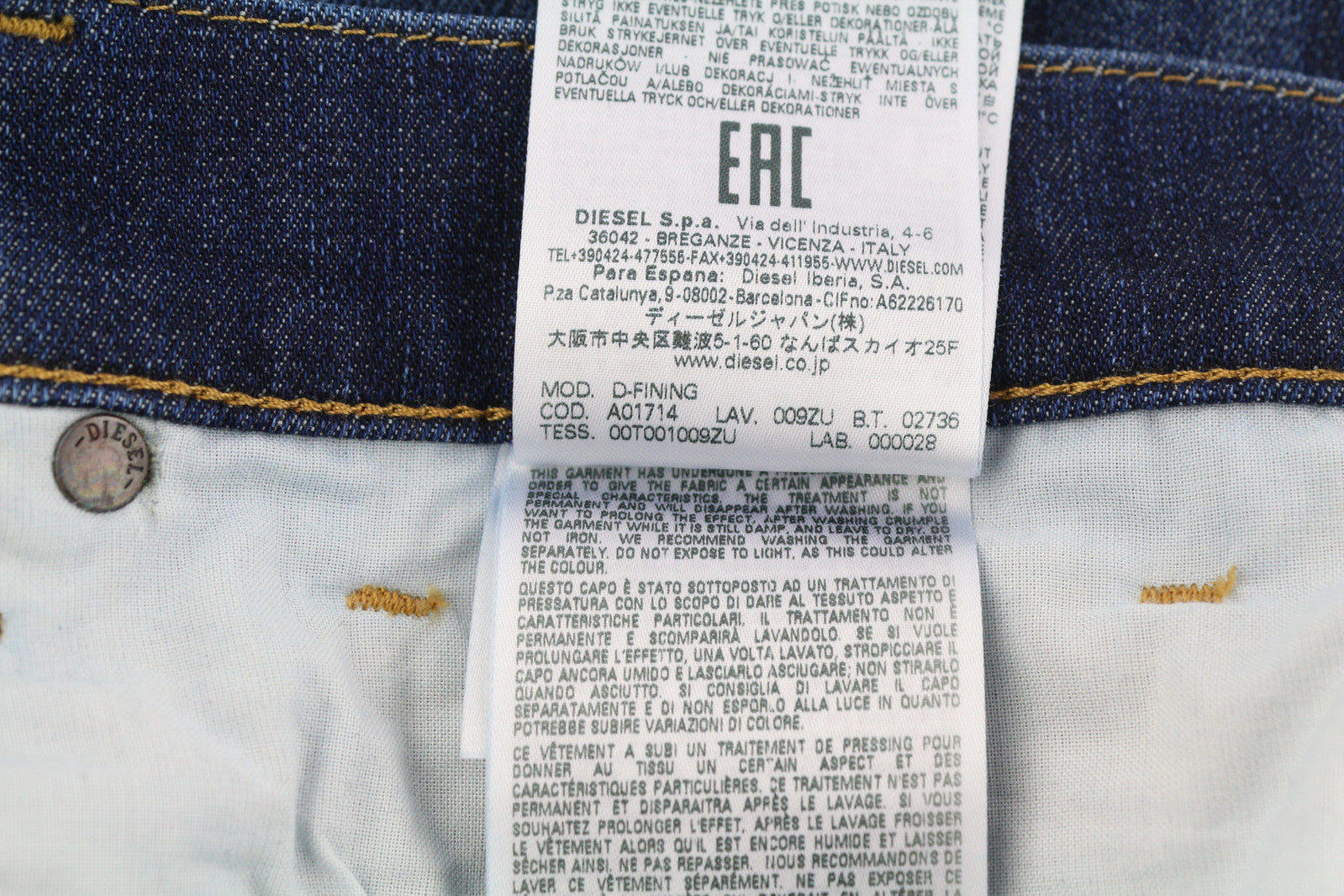 DIESEL D-Fining 009ZU Men Jeans W30/L30 Tapered Fit Stretch Washed Denim Blue