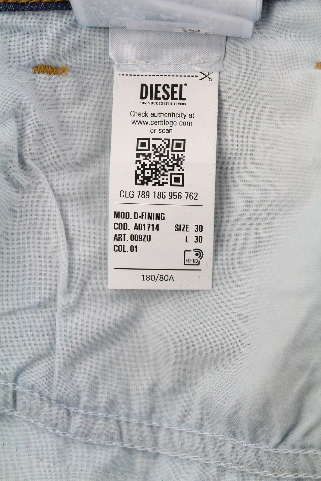 DIESEL D-Fining 009ZU Men Jeans W30/L30 Tapered Fit Stretch Washed Denim Blue