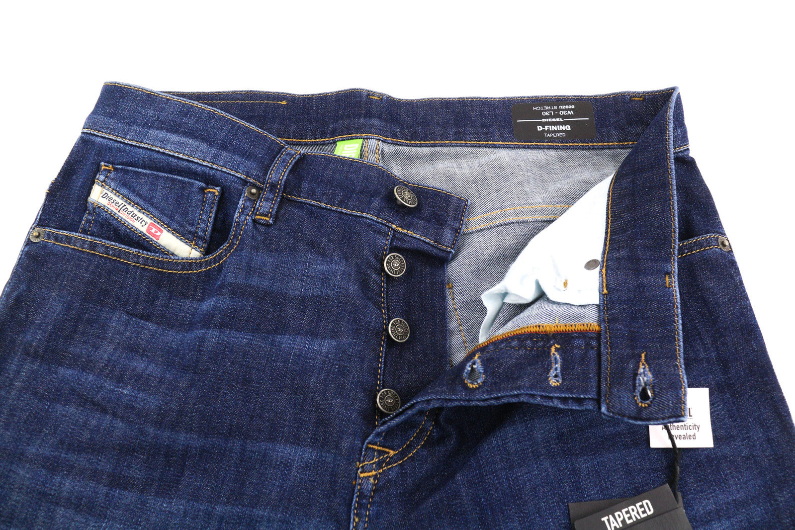 DIESEL D-Fining 009ZU Men Jeans W30/L30 Tapered Fit Stretch Washed Denim Blue