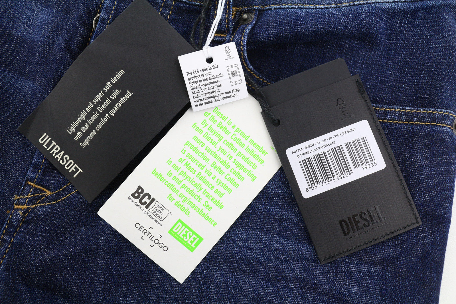 DIESEL D-Fining 009ZU Men Jeans W30/L30 Tapered Fit Stretch Washed Denim Blue