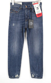 DIESEL Mharky 080AG Blue Washed Ripped W29/L32 Slim Jeans Men's Cotton Skinny