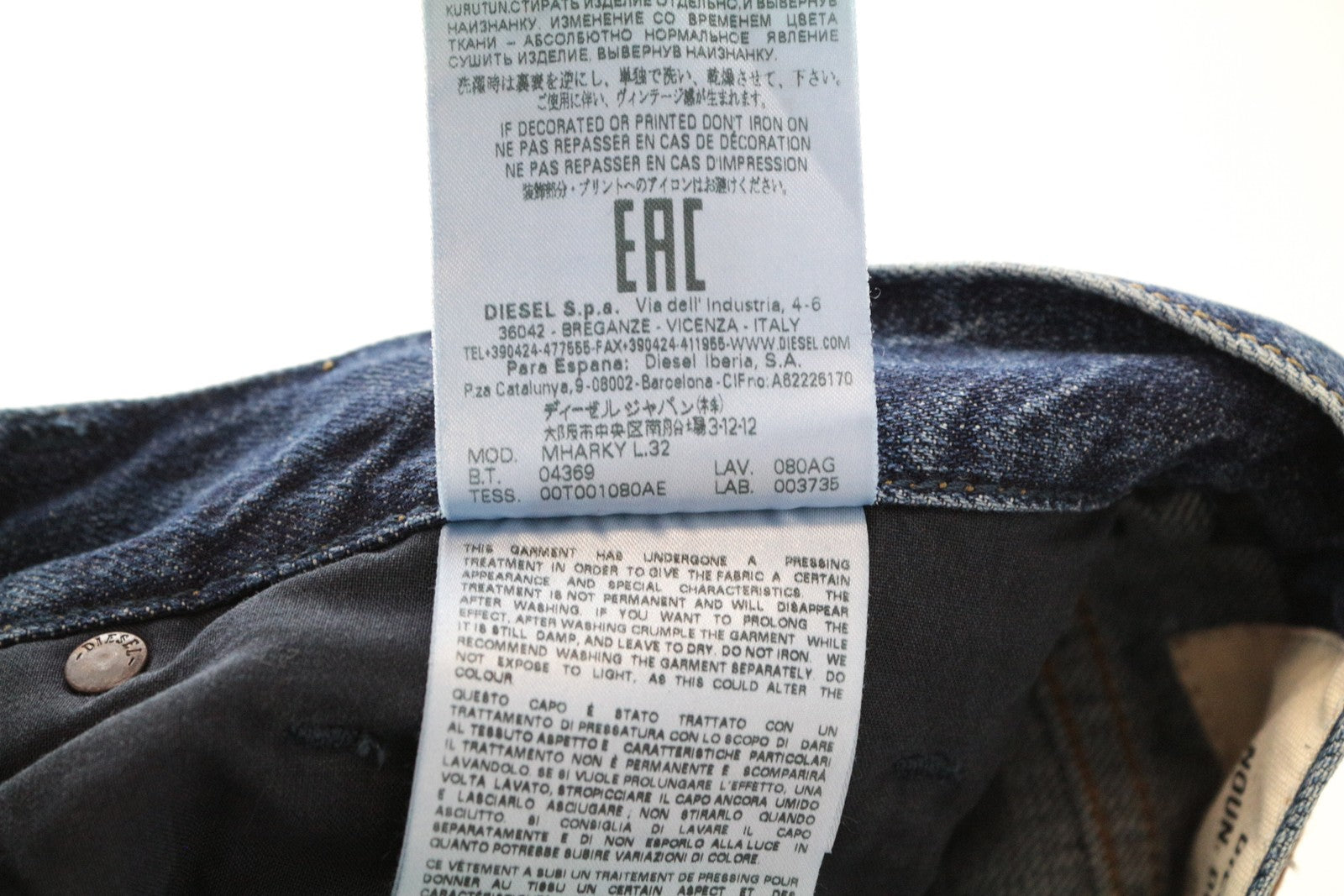 DIESEL Mharky 080AG W34/L32 Button Fly Jeans Slim Blue Cotton Skinny for Men's