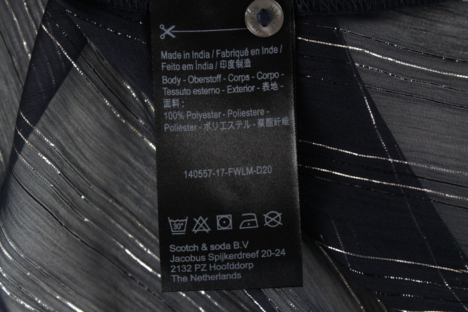 MAISON SCOTCH Women Shirt M Navy Striped Glittered Collared Bow-Tied Ruffled