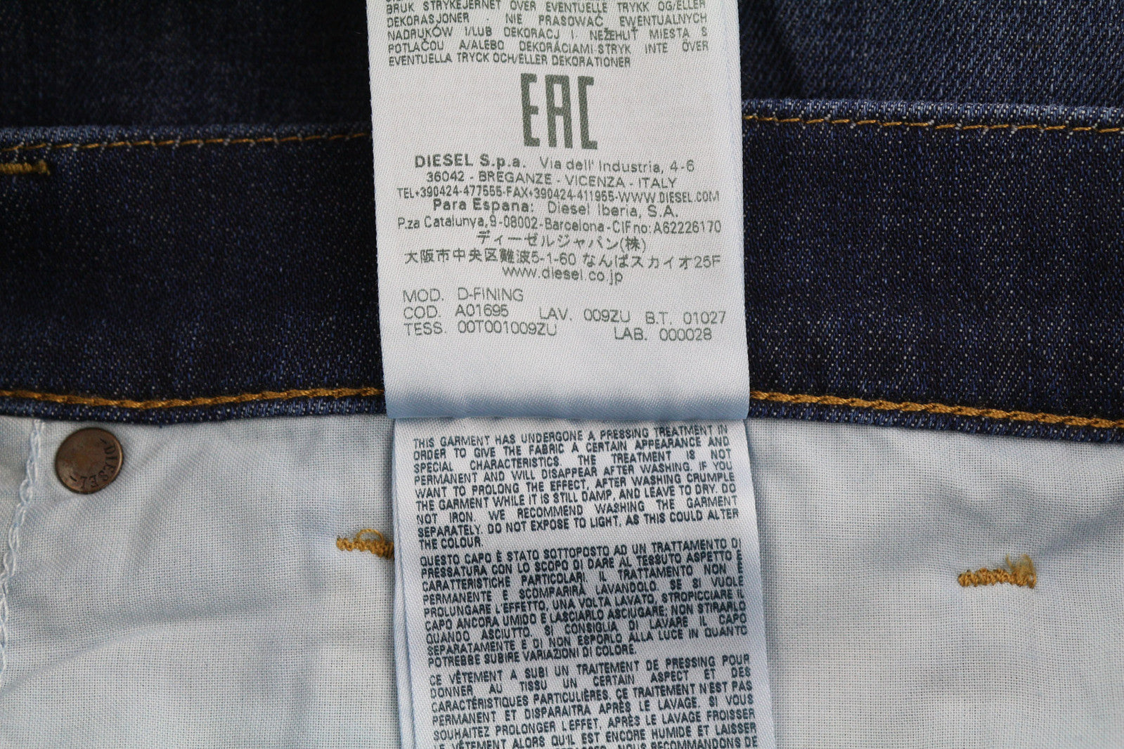 DIESEL D-Fining 009ZU Men Jeans W32/L32 Tapered Fit Stretch Washed Denim Blue