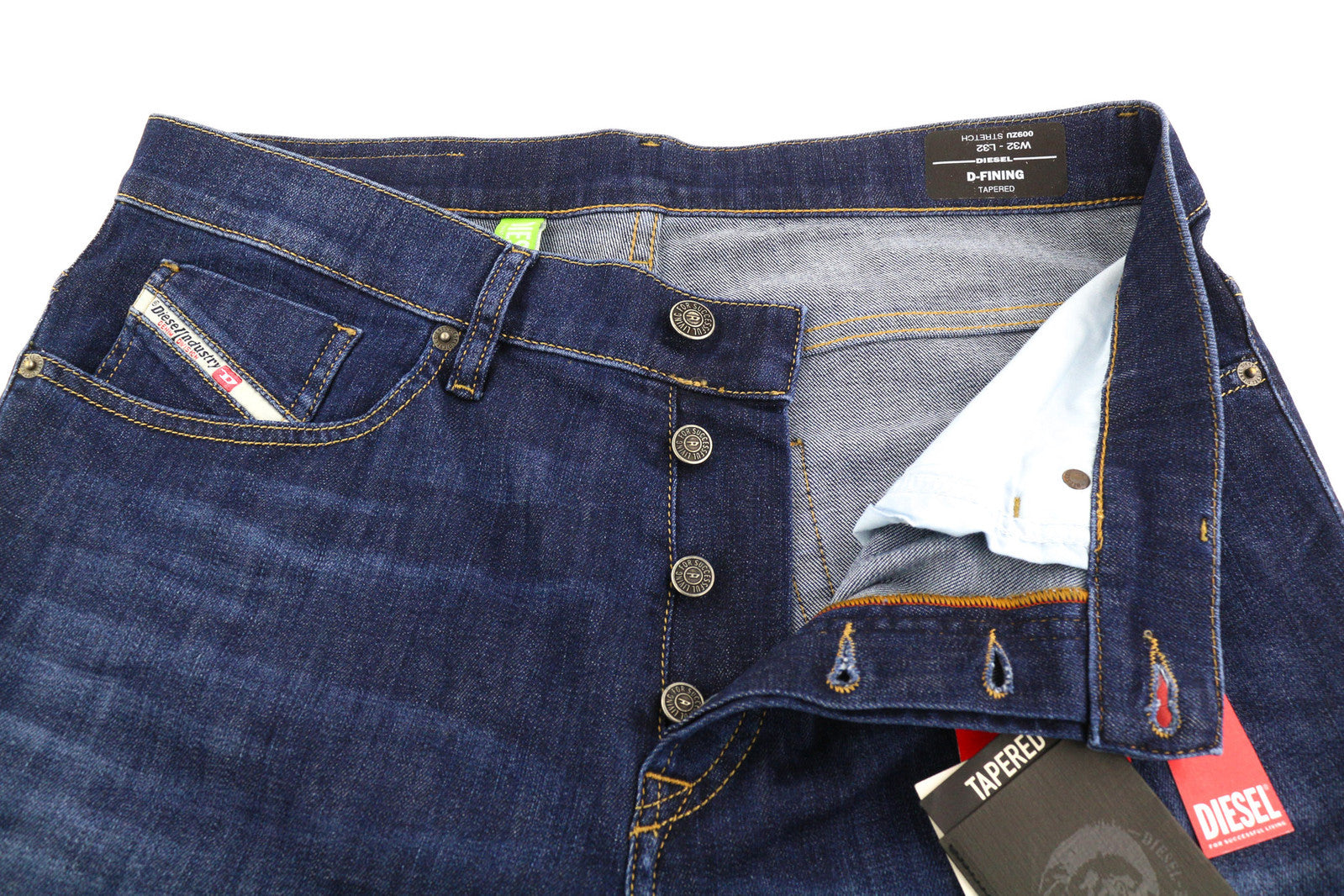 DIESEL D-Fining 009ZU Men Jeans W32/L32 Tapered Fit Stretch Washed Denim Blue