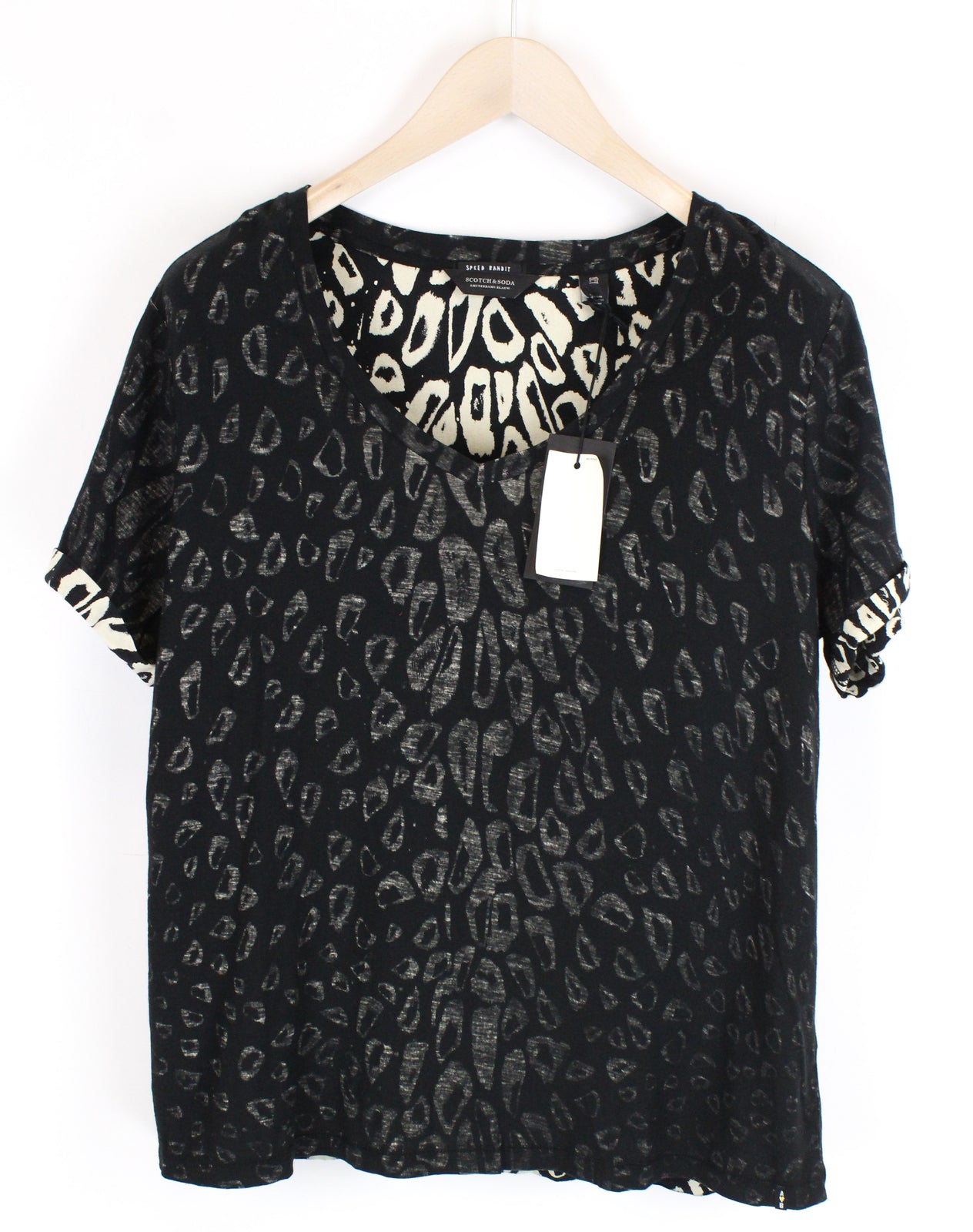 SCOTCH & SODA Women Top S Short Sleeve Double-Layer Crew Neck Animal Print
