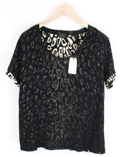SCOTCH & SODA Women Top S Short Sleeve Double-Layer Crew Neck Animal Print