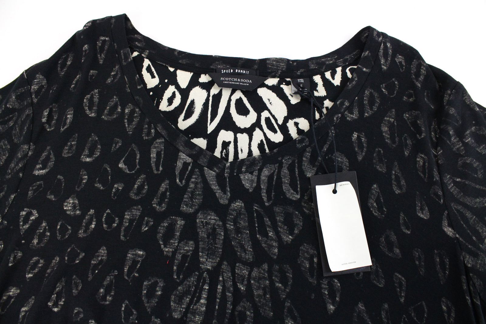 SCOTCH & SODA Women Top S Short Sleeve Double-Layer Crew Neck Animal Print