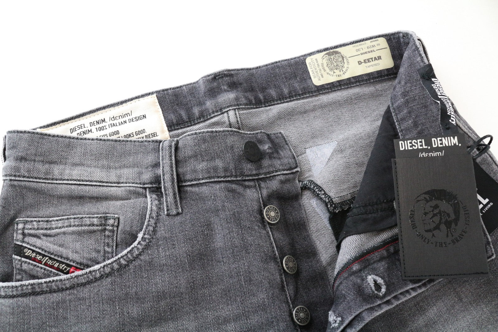 DIESEL D-Eetar 0890F W29/L30 Washed Ripped Grey Taper Jeans Stretch Cotton Men's