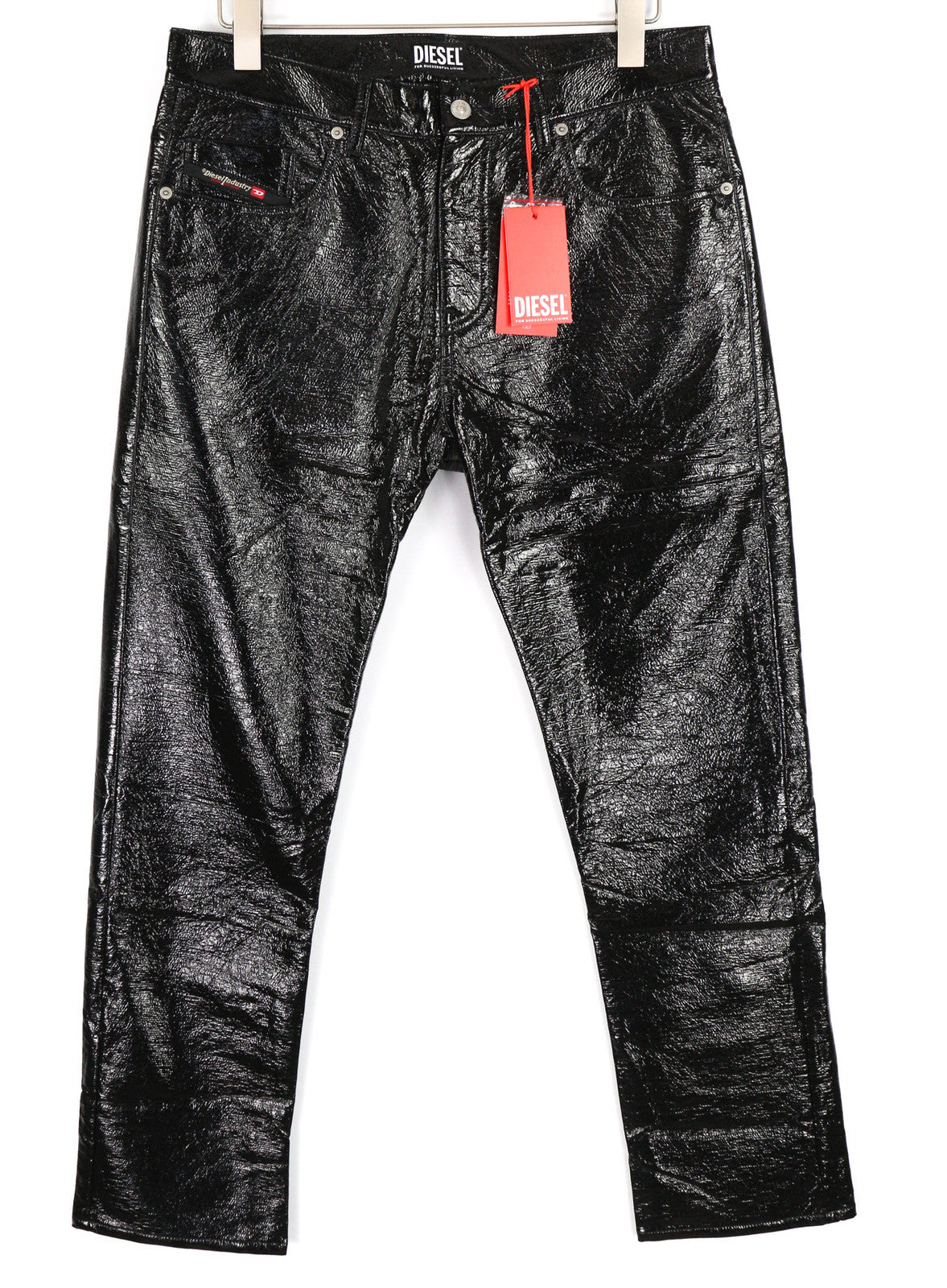 DIESEL P-Viker-Z 0LCAU Men Trousers W30 Black Slim Fit Coated Shiny Look RRP€225