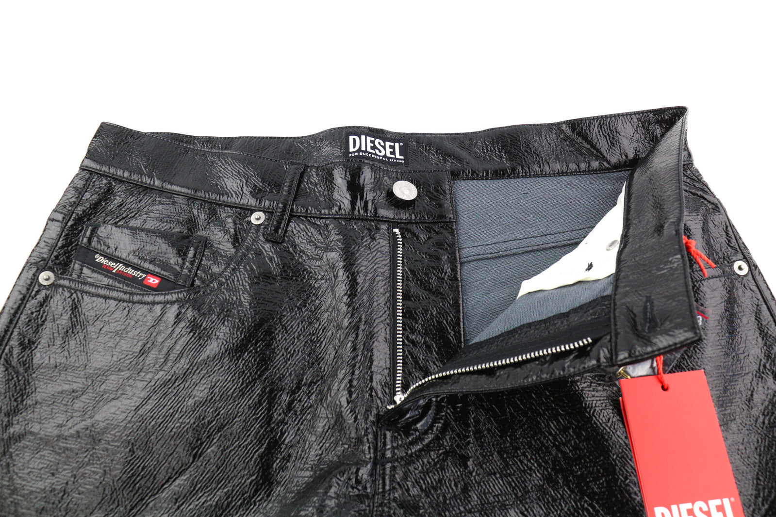 DIESEL P-Viker-Z 0LCAU Men Trousers W30 Black Slim Fit Coated Shiny Look RRP€225