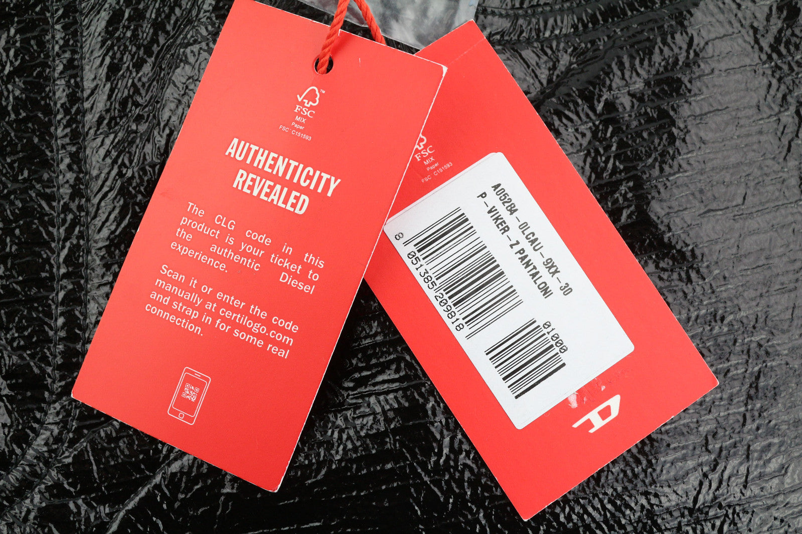 DIESEL P-Viker-Z 0LCAU Men Trousers W30 Black Slim Fit Coated Shiny Look RRP€225