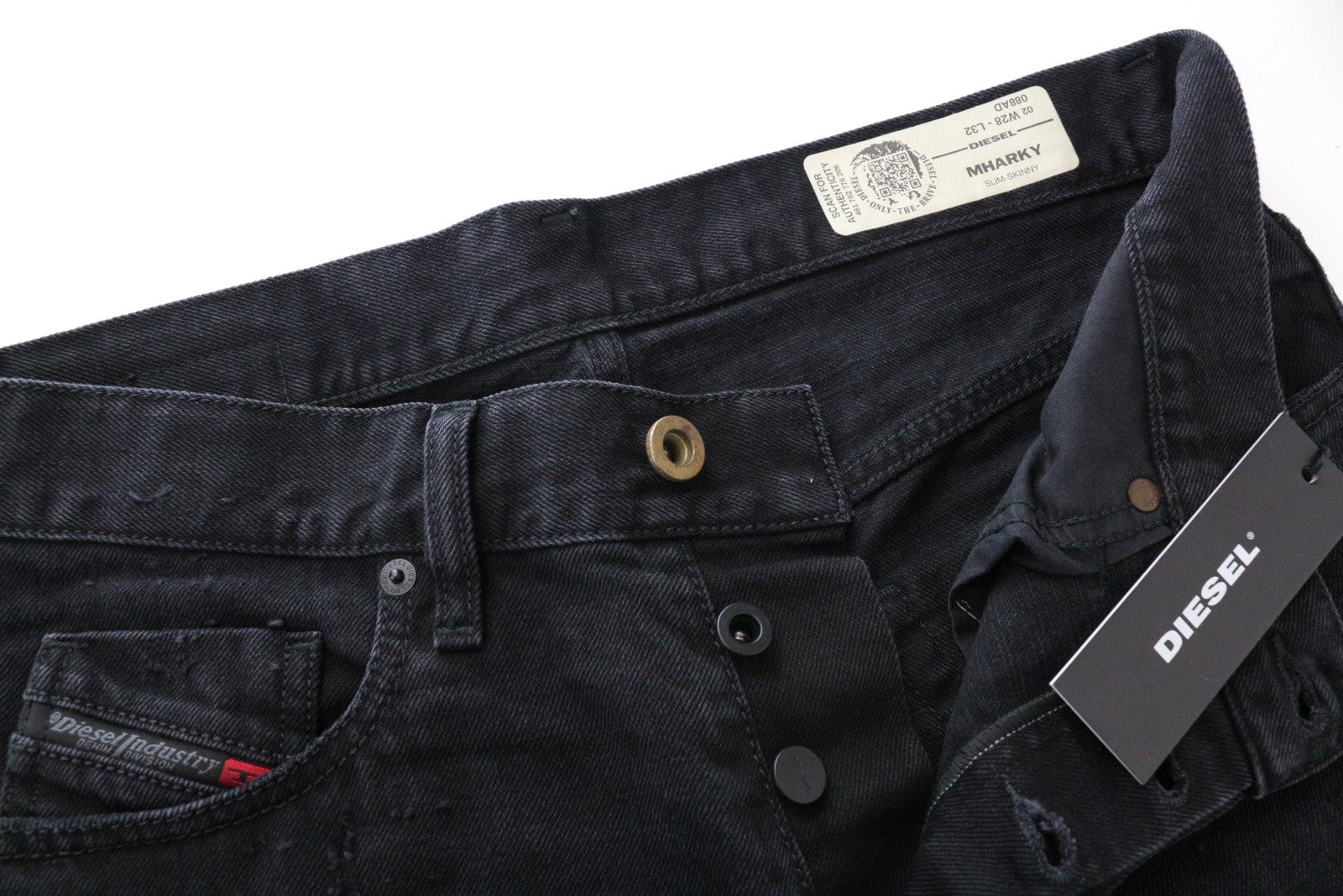 DIESEL Mharky 088AD Black Distressed Cotton Jeans W28/L32 Men's Skinny Fit