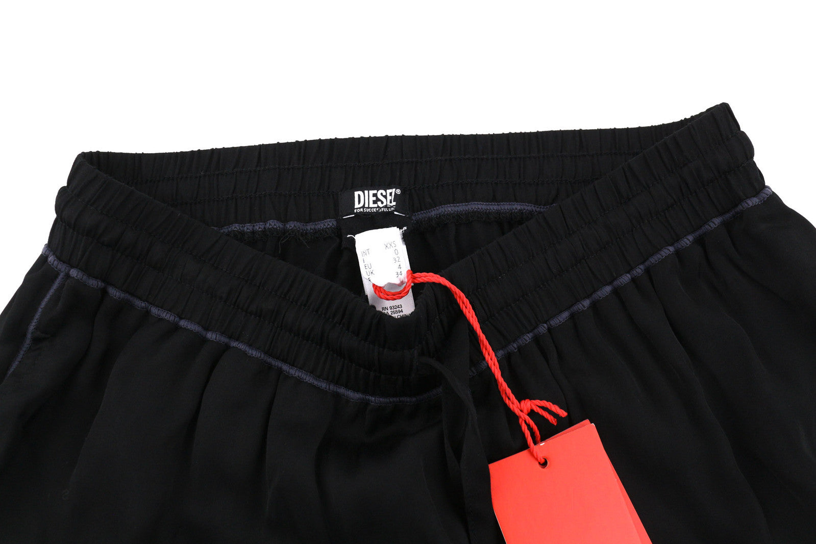 DIESEL UFLB-Tessy Women Trousers 2XS Black Sweat Elastic Waist Slim Fit Logo