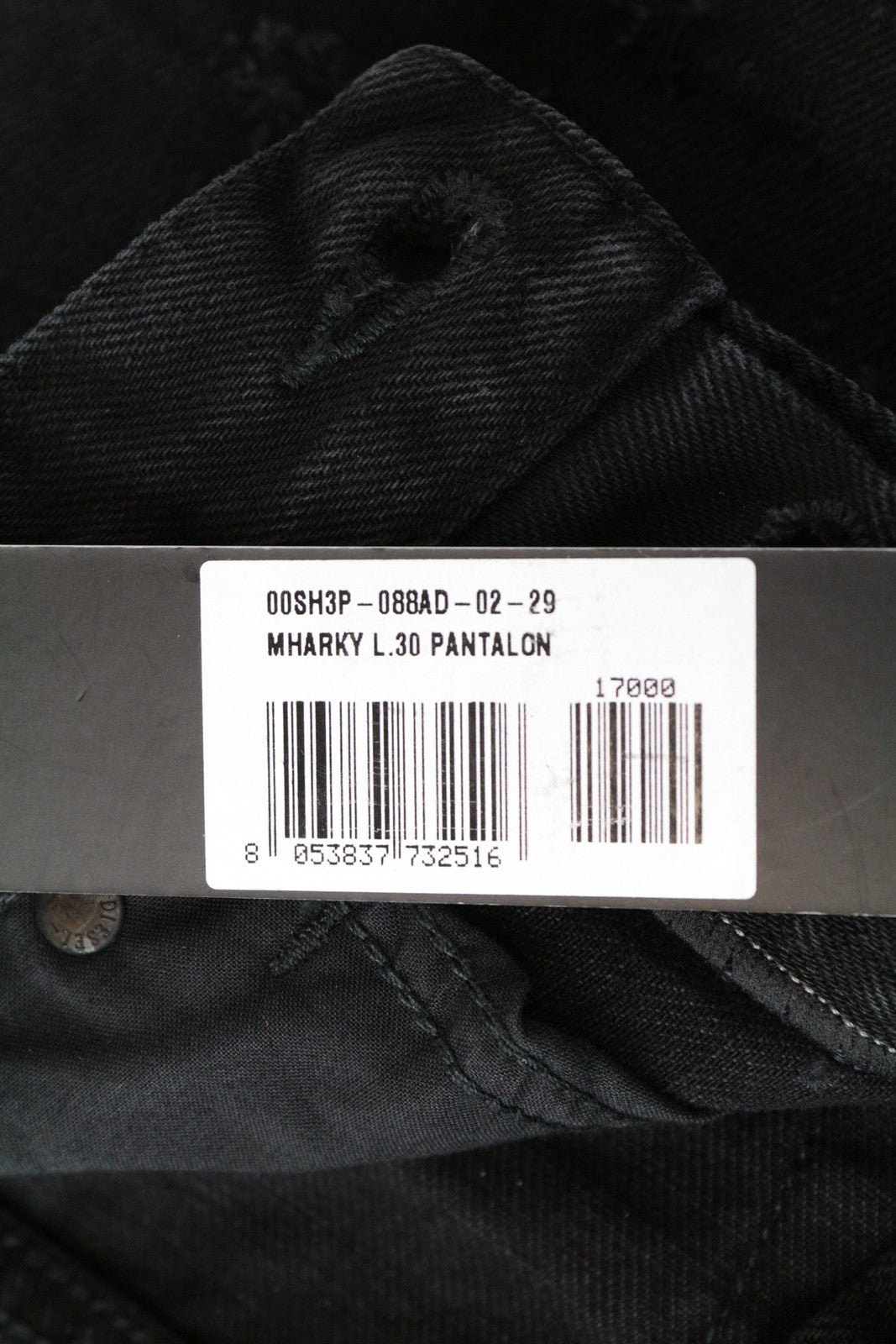 DIESEL Mharky 088AD W29/L30 Black Jeans Cotton Distressed Fit Skinny for Men's