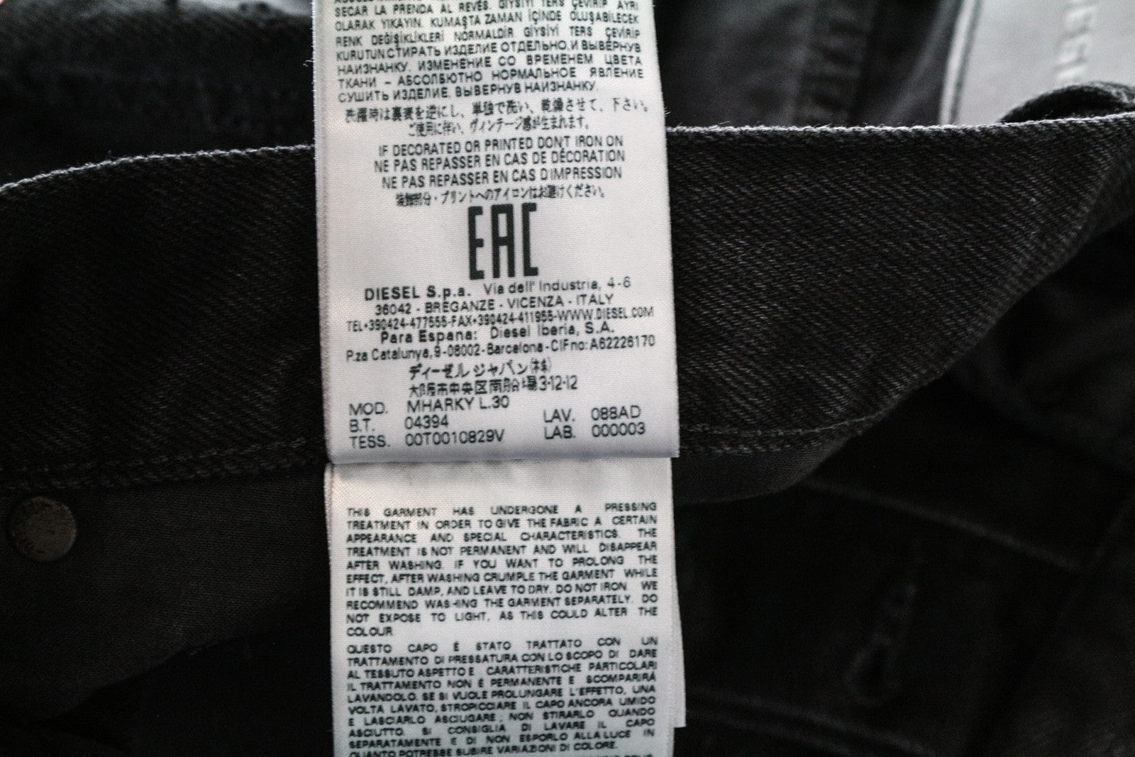 DIESEL Mharky 088AD W29/L30 Black Ripped Jeans Men's Cotton Fit Denim Skinny