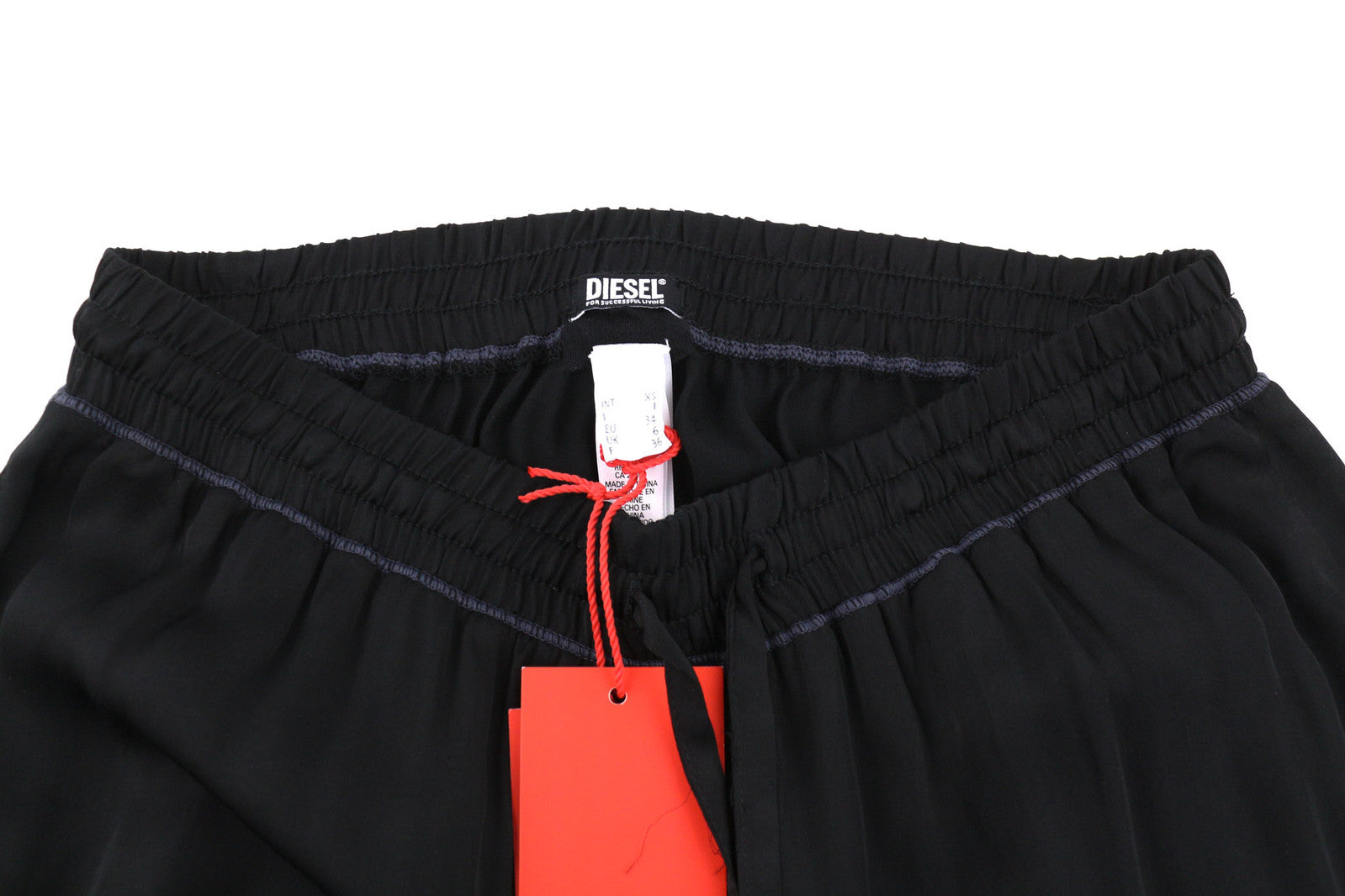 DIESEL UFLB-Tessy Women Trousers XS Black Sweat Elastic Waist Slim Leg Logo