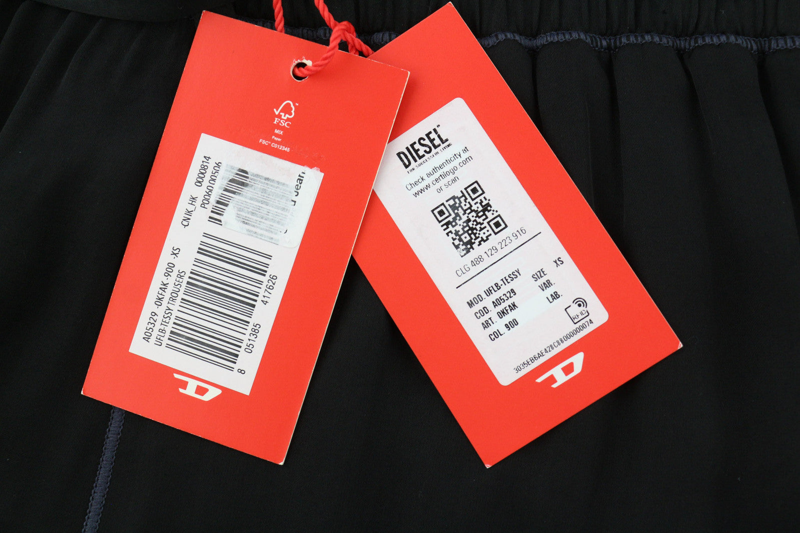 DIESEL UFLB-Tessy Women Trousers XS Black Sweat Elastic Waist Slim Leg Logo