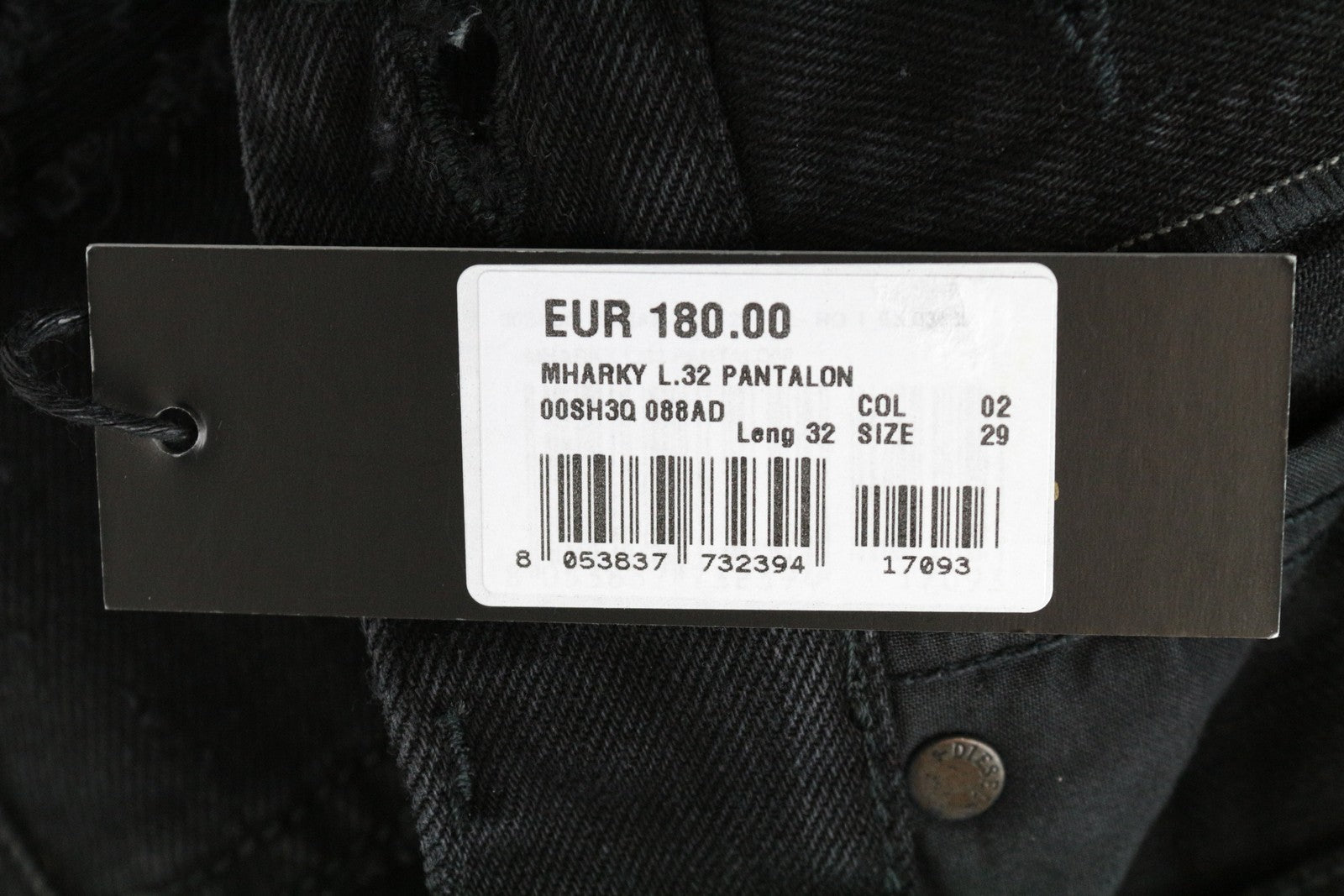 DIESEL Mharky 088AD W29/L32 Black Denim Ripped Jeans Cotton Skinny for Men's