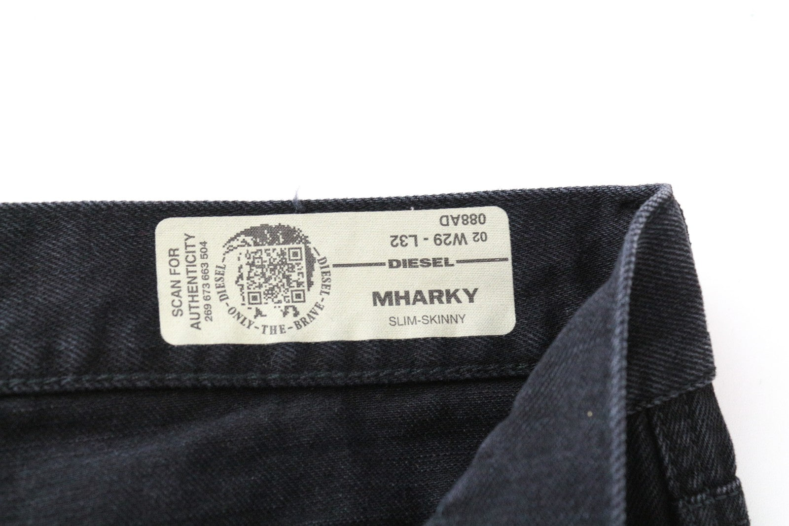 DIESEL Mharky 088AD W29/L32 Black Denim Ripped Jeans Cotton Skinny for Men's