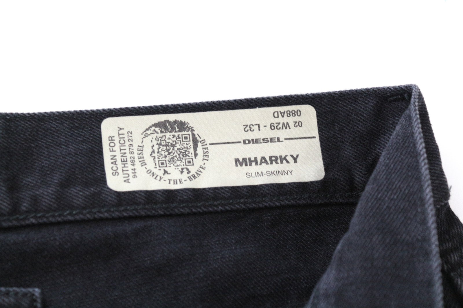 DIESEL Mharky 088AD W29/L32 Black Button-Fly Jeans for Men's Skinny Pure Cotton